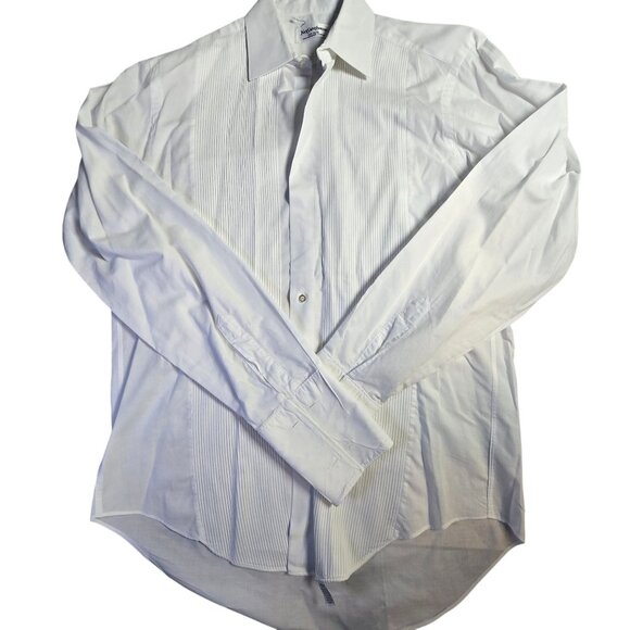 Yves Saint Laurent Mens White Pleated Dress Shirt Size Small - Picture 2 of 7